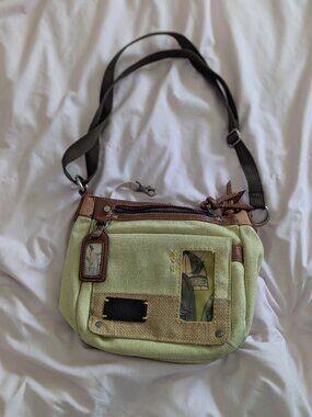 Sherpani Green Canvas Bird Detail Crossbody Bag